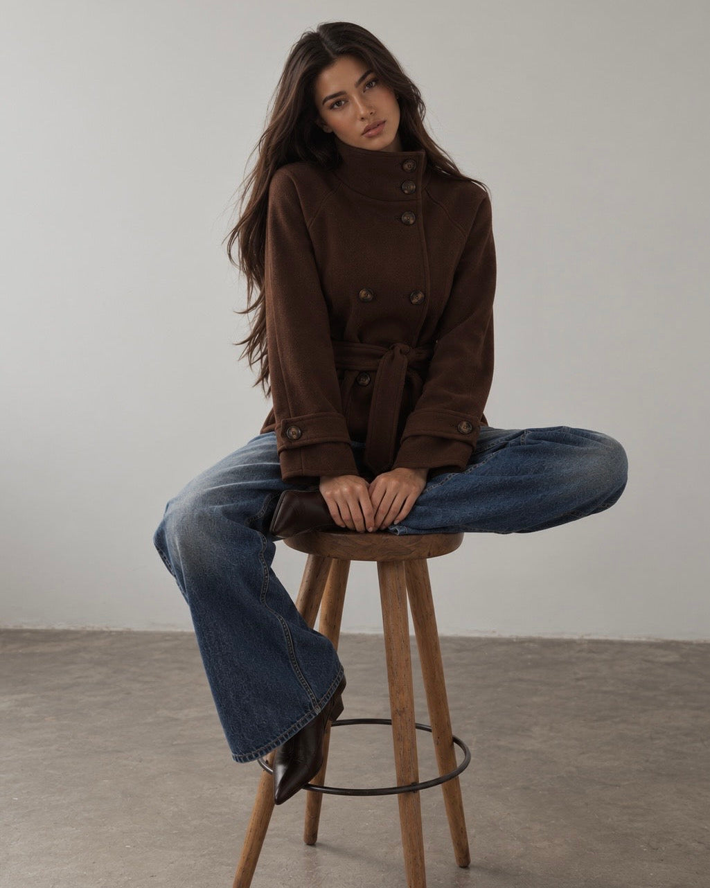 high neck cropped coat
